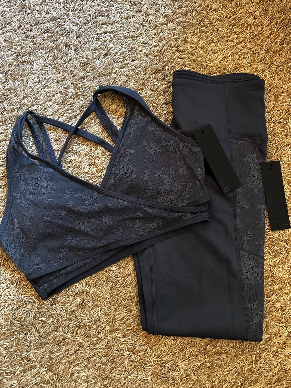 Mono B Lace-Trim Sports Bralette and leggings in Slate-BEAUTIFUL!